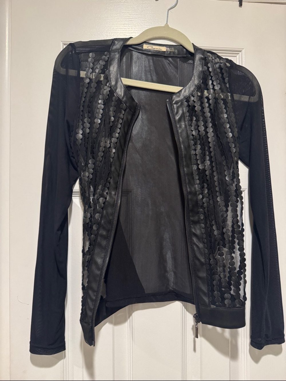 Leather-Trim Mesh Bomber Jacket - Black